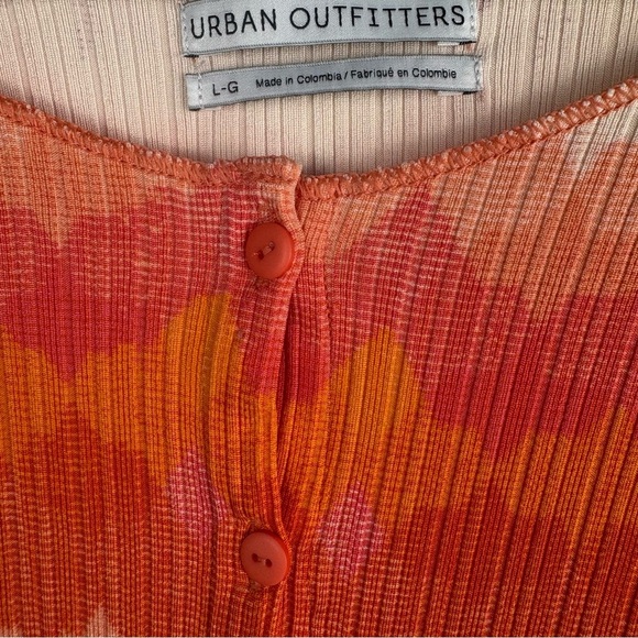 Urban Outfitters Bold Orange Chevron Ribbed Crop Button Up Casual Blouse Large - Picture 5 of 11